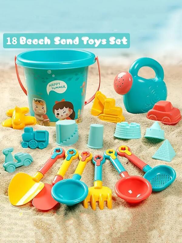 18pcs Beach Toys Sand Toys Set For Kids,Kids Spring Outing Beach Set Baby Beach Play Toy Digging Sand Shovel Model Toy Green