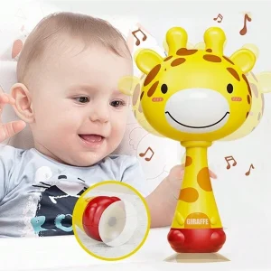 1PC Adorable Giraffe Rattle With Suction Cup: Soft Silicone Antlers, Shaking Sounds ?C Perfect For Soothing Babies Yellow