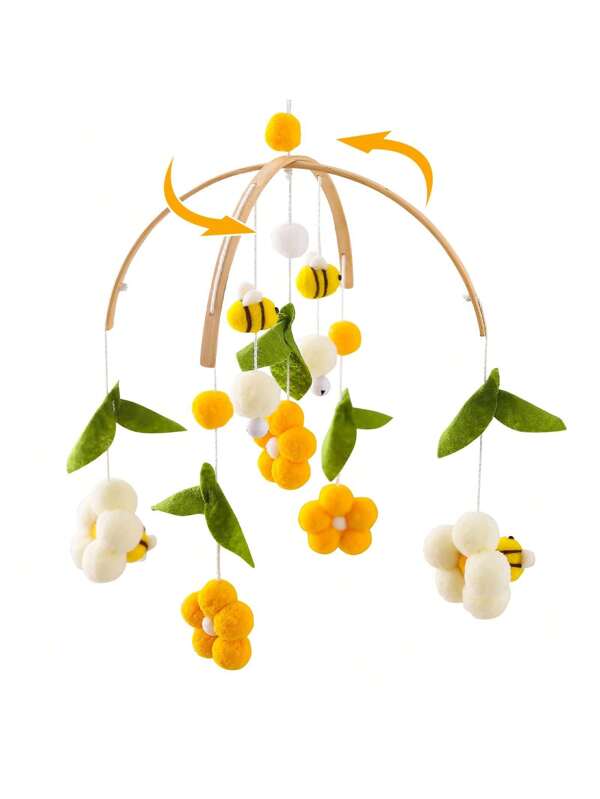 Baby Nursery Mobile for Boys Girls Boho Bee Flower Nursery Decor Soothe Toy Baby Shower Set for Infant Bedroom Hanging Decoration (Bee) Apricot