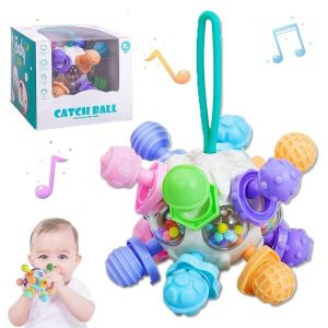 Newly Designed Textured Food-Grade Sensory Teething Toy For Baby 6 Months+, Boys And Girls, For Stimulating Curiosity, Developing Recognition, And Enhancing Intelligence. With A Hanging Design That's Easy To Carry For Travel And Parent-Child Interaction Time. Multicolor