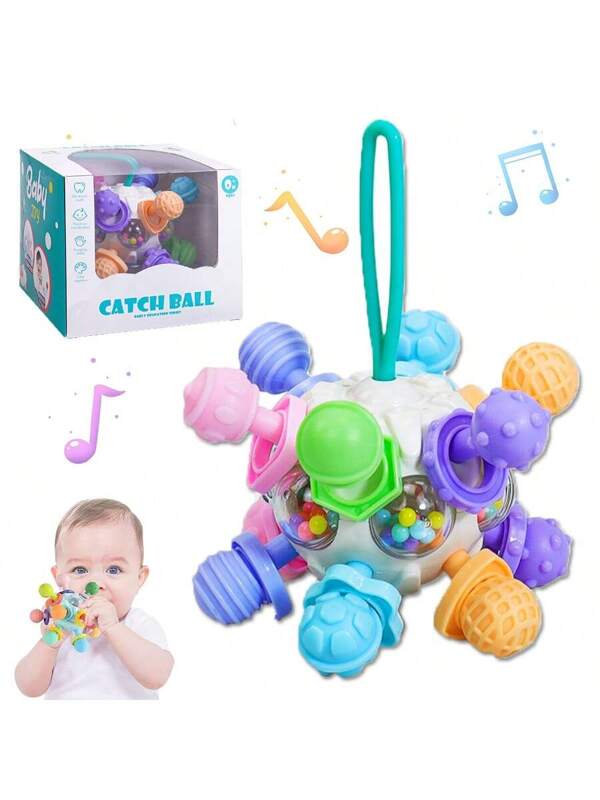 Newly Designed Textured Food-Grade Sensory Teething Toy For Baby 6 Months+, Boys And Girls, For Stimulating Curiosity, Developing Recognition, And Enhancing Intelligence. With A Hanging Design That's Easy To Carry For Travel And Parent-Child Interaction Time. Multicolor