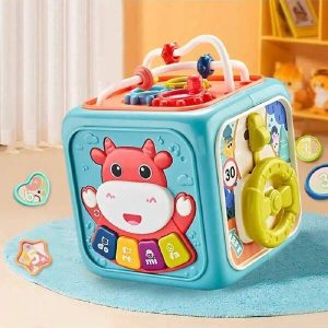 Baby Early Education Toy For Cognitive And Intelligence Development, Music Cube Toy For Shape Matching, 0-1 Year Old (6-12 Months) Blue