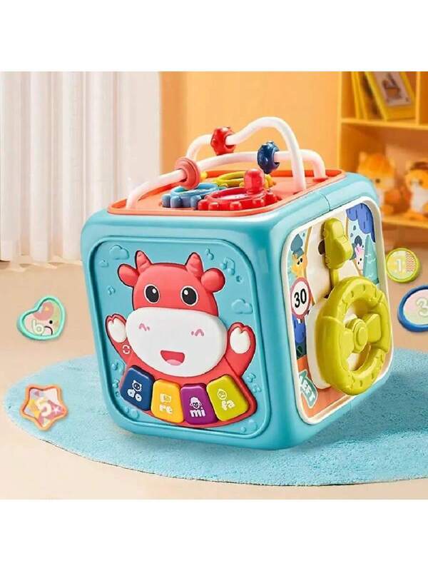 Baby Early Education Toy For Cognitive And Intelligence Development, Music Cube Toy For Shape Matching, 0-1 Year Old (6-12 Months) Blue