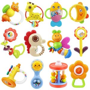 12pcs Baby Rattles Set Teething Toys For Babies 0-6 Months Yellow