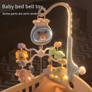 A Set Blue Baby Bed Bell, Cartoon Shape, Electric Rotating With Light And Music, Cartoon Deerlet Electric Rotary Musical Bed Bell Suitable For Everyday Use,Some Parts Are Sent Random Baby Blue