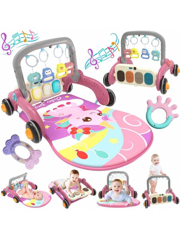 Baby Play Mat Walker, Multifunctional Baby Activity Center With Kick And Play Piano Mat Gym For Baby 0-3-6-9-12 Months, Tummy Time Mat For Walker For Baby Girl Boy 6-12 Months As Christmas, Halloween, Thanksgiving Gift (Pink) Pink