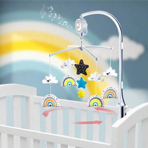 1 Set Baby Cartoon Rainbow Theme Musical Bed Bells, Manual Rotating Baby Musical Bed Bells, Cute Animal Shape, Popular Gifts White