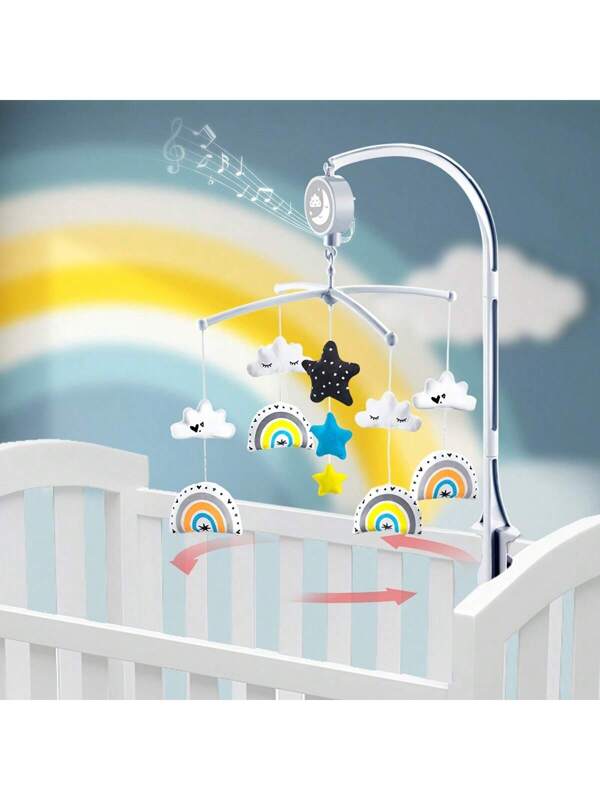 1 Set Baby Cartoon Rainbow Theme Musical Bed Bells, Manual Rotating Baby Musical Bed Bells, Cute Animal Shape, Popular Gifts White