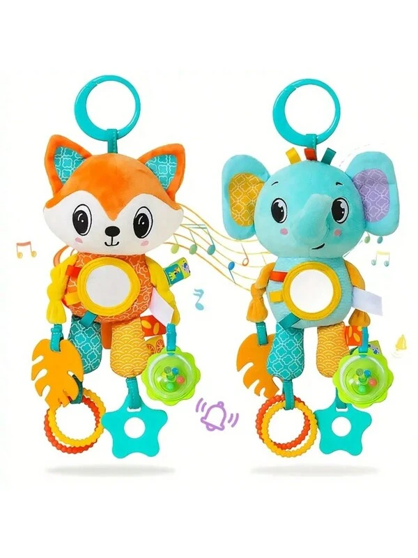 1pc Soft Sensory Wind Chime Crinkle Squeaky Toy, Cute Animal Rattle Hanging Stroller And Car Seat Toy, Teether Pendant And Mirror Ideal Birthday Gift For Boys Girls, Best Baby Shower Present For Christmas Halloween Holiday Birthdays Gift Multicolor