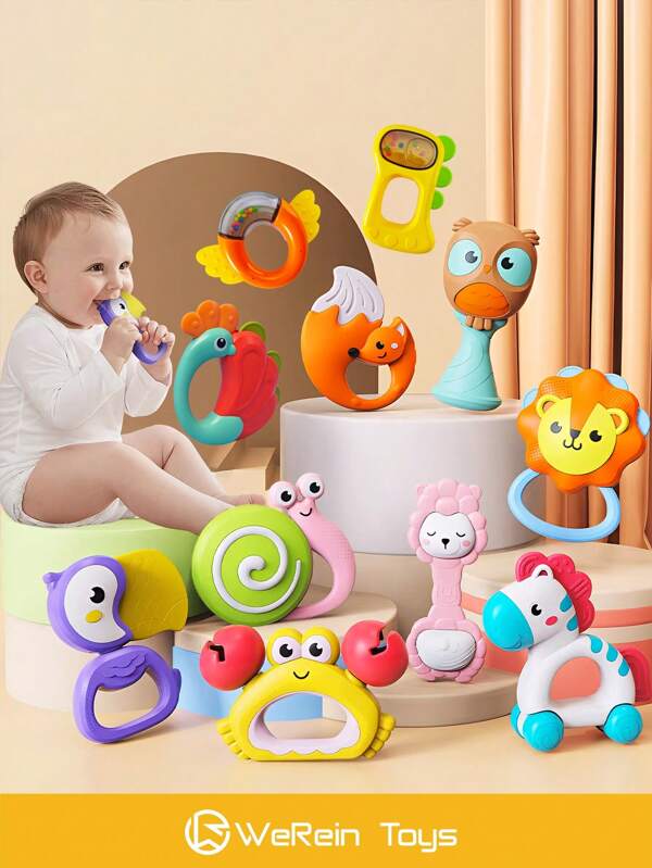 Baby Rattle ToyBaby Teether Rattle Handbell,Suitable For Infants Aged 1-24 Months, Ringing Toys, Children's Puzzle Toy, Soft Silicone Teething Toy Suitablefor Toddler Boys And Girls Easter Gift Teething Toys, Holiday Gift, Birthday Gift, Christmas Gift(Random Color & Style) Multicolor