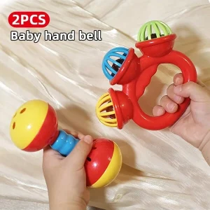 2pcs Baby Rattles Plastic Hand Shake Drums, Infant Grasping Toys, Educational Attention Grabbing Toys, For Daily Use 2pcs (random Color Shipped)