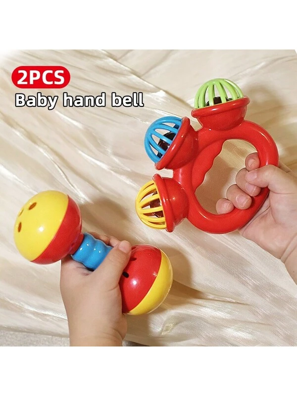 2pcs Baby Rattles Plastic Hand Shake Drums, Infant Grasping Toys, Educational Attention Grabbing Toys, For Daily Use 2pcs (random Color Shipped)