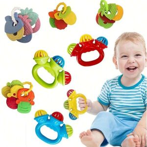 2Pcs Baby Rattles Toys Set, Colored Infant Grab And Shake Rattle, Teeth Grinding And Fixing DevicesWith Shaking Bells And Teething Gums, Sensory TeetherMusic Learning Toys,For Baby Gift Sets Aged2-12 Months.1 YearOld Toys For Newborn Boys Girls,Christmas HalloweenBirthday Holiday Gift Multicolor