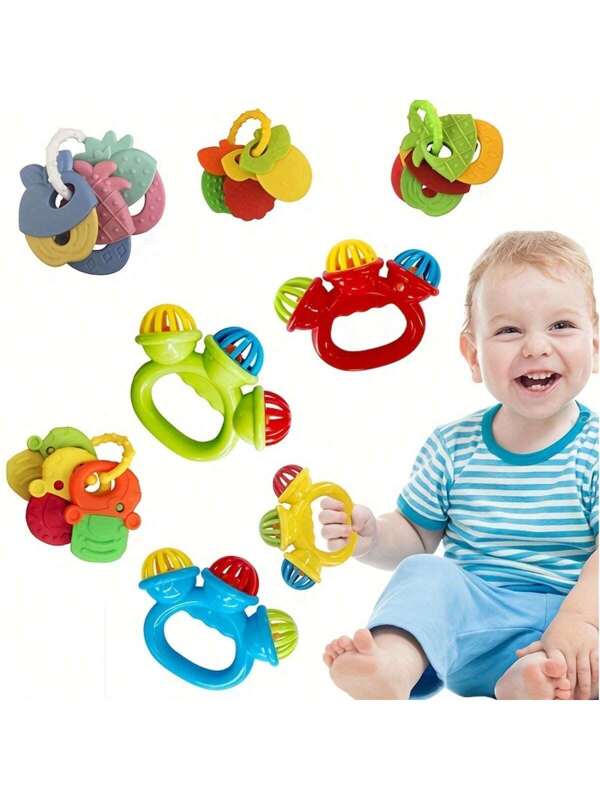 2Pcs Baby Rattles Toys Set, Colored Infant Grab And Shake Rattle, Teeth Grinding And Fixing DevicesWith Shaking Bells And Teething Gums, Sensory TeetherMusic Learning Toys,For Baby Gift Sets Aged2-12 Months.1 YearOld Toys For Newborn Boys Girls,Christmas HalloweenBirthday Holiday Gift Multicolor