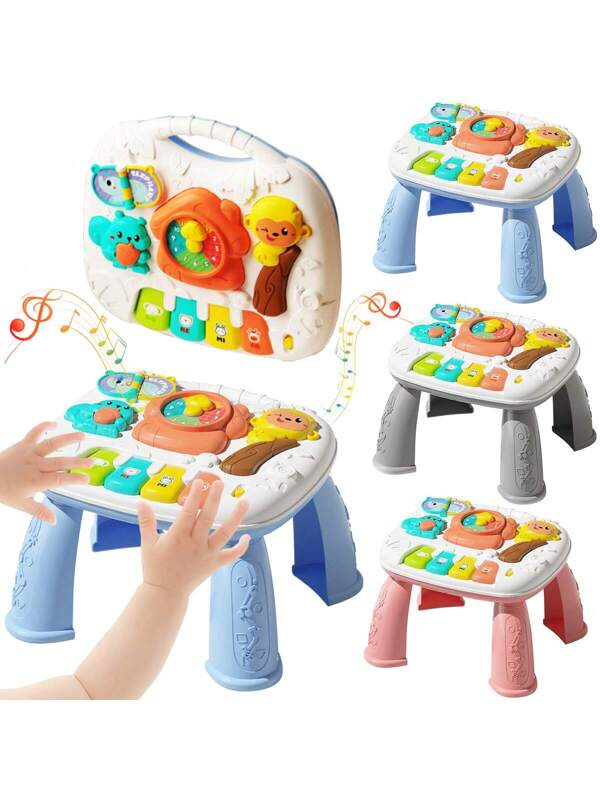 Interactive Multifunctional Activity Game Table For Kids ?C Educational Learning Toy With Musical Keyboard, Flipping Animal Sounds, Rotating Pointer Acoustic Effect, And Lullaby Feature, Random Color Multicolor