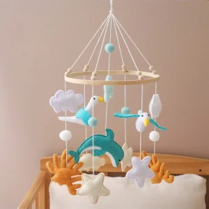 Baby Mobile Crib - Marine Animal Bed Bells Baby Mobile Toys - Handmade Soft Felt Baby Room - Woodland Kindergarten Decorative Toys Soothing Grip Bedside Rattle To Help Baby Exercise Hand-Eye Coordination For Ceiling Hanging | The Perfect Baby Shower Gift For Boys And Girls (Single Bed Bell, Without Bracket) Royal Blue