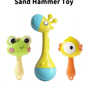 1pc Baby Hand-Shaking Rattle Toy, Cute Animals Giraffe Frog Chicken Shaped Tambourine, Infant Sensory Sand Hammer And Grasping Training Soothing Toy, Ideal Newborn Toy Gift For 0-3 Years Old Multicolor