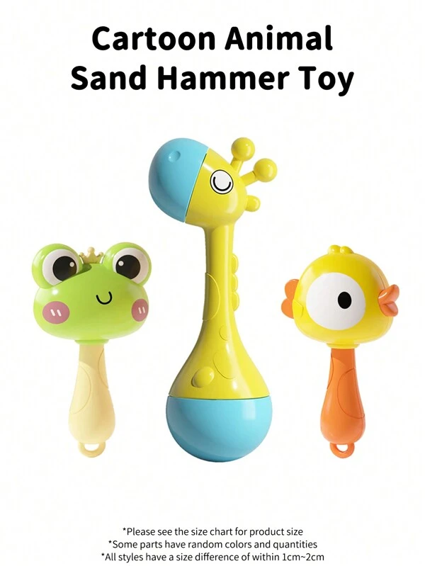 1pc Baby Hand-Shaking Rattle Toy, Cute Animals Giraffe Frog Chicken Shaped Tambourine, Infant Sensory Sand Hammer And Grasping Training Soothing Toy, Ideal Newborn Toy Gift For 0-3 Years Old Multicolor