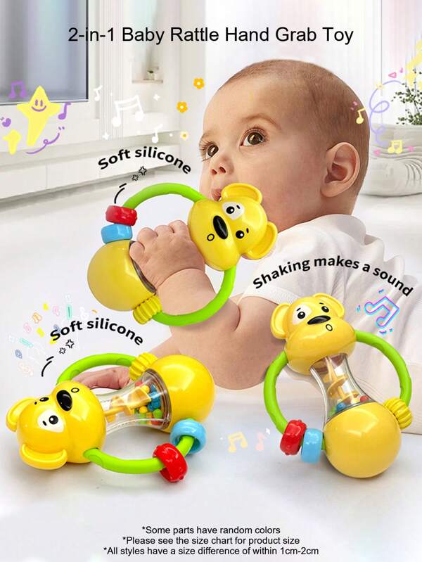 Hand Grip Ball Rattle Cartoon Puppy Baby Toys Can Chew Rattle Baby Early Education Puzzle Grasp Training Toys Yellow