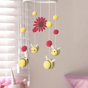 1 Pc Sunflower & Bee Wind Chime Hanging Decoration For Children's Room, Baby Crib, Creative Home Decor Multicolor