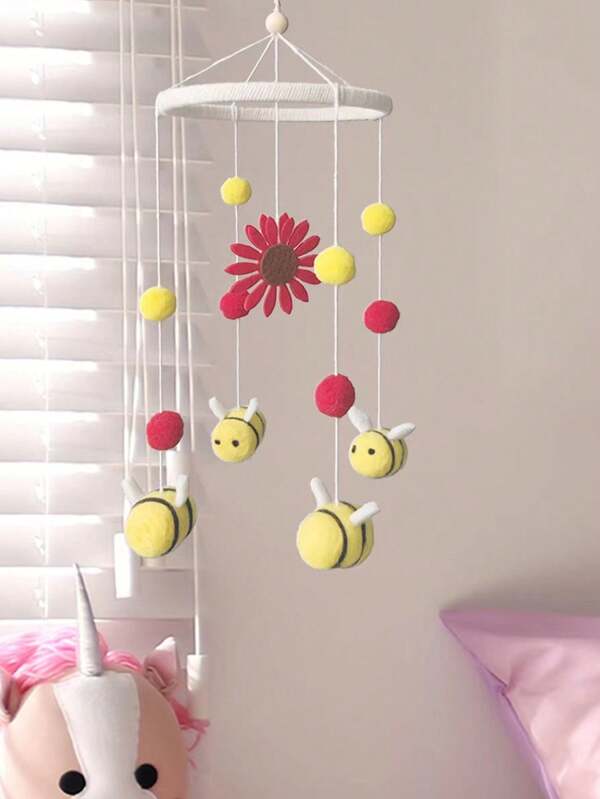 1 Pc Sunflower & Bee Wind Chime Hanging Decoration For Children's Room, Baby Crib, Creative Home Decor Multicolor