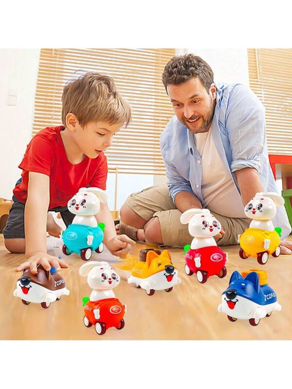 Cartoon Car Toys Suitable For Boys And Girls Aged 1 And Above, 3-4 Piece Animal Cartoon Stroller Educational Toys Suitable For Children Aged 1-3, Baby Car Toys Suitable For One Year Old Boys And Girls' Birthday Gifts, And Baby Toys Suitable For 12-18 Months Old Multicolor