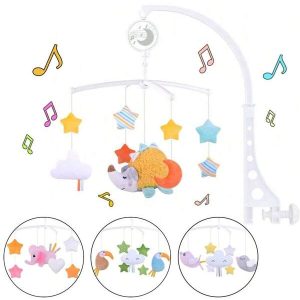 Baby Plush Animal Bed Hanging Rotating Musical Mobile Rattles Toy, Infant Calming Wind Chimes Rattle, 0-1 Years Old Musical Bed Bells Baby Toys Multicolor