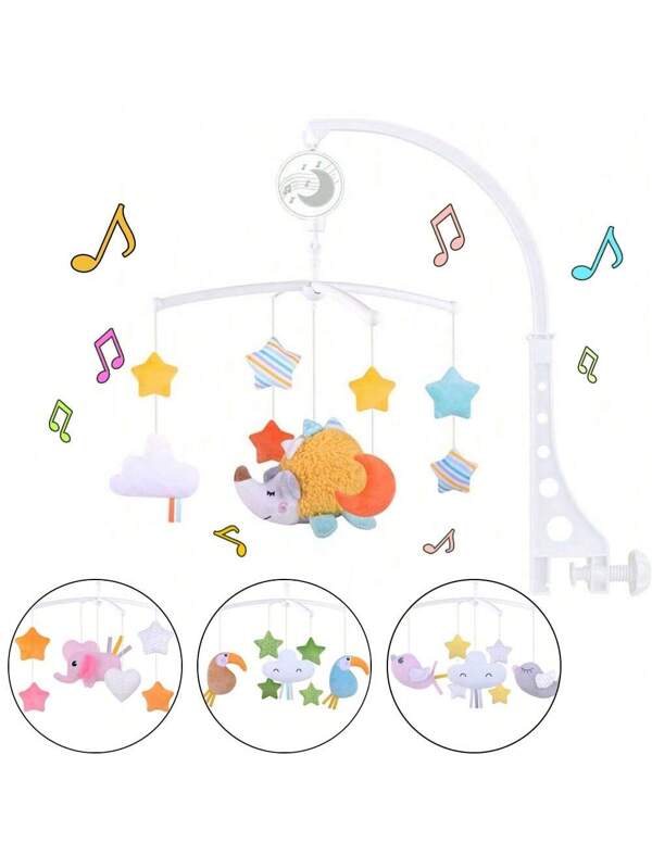 Baby Plush Animal Bed Hanging Rotating Musical Mobile Rattles Toy, Infant Calming Wind Chimes Rattle, 0-1 Years Old Musical Bed Bells Baby Toys Multicolor