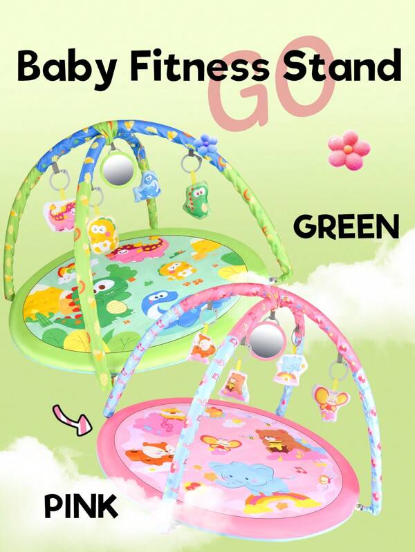 1pc Newborn Circular Exercise Frame Toy, Exercise Mat With Various Plush Animal Pendants (Squirrel, Bear, Elephant, Bee), Suitable For Tummy Time, Sitting, Lying, Rolling, Kicking, Grabbing, Pushing, Developing Limb Coordination, Neck & Back, Arm Strength And Fine Motor Skills, Random Color Multicolor