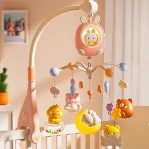 Chrismas Decoration Cute Rabbit Rotating Hanging Bed Bell Baby Toy Electric Lighting Nursery Toy Musical Mobile Crib Toys Baby Rattle Toys Multicolor