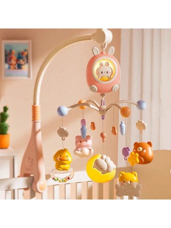 Chrismas Decoration Cute Rabbit Rotating Hanging Bed Bell Baby Toy Electric Lighting Nursery Toy Musical Mobile Crib Toys Baby Rattle Toys Multicolor